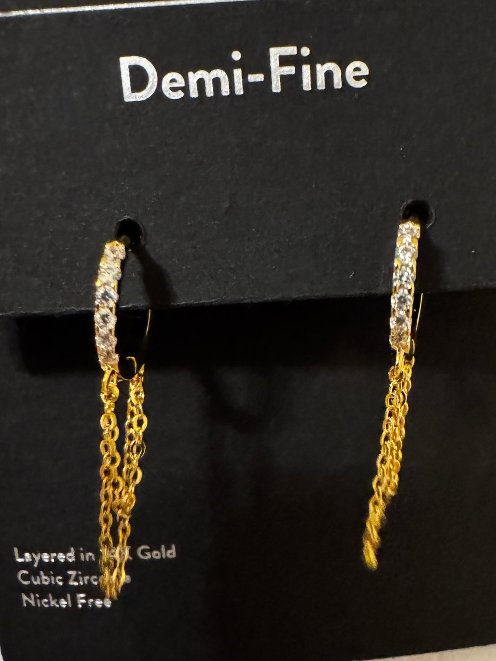 Nordstrom Gold Hoop Earrings with CZ Pave and Chain Drops